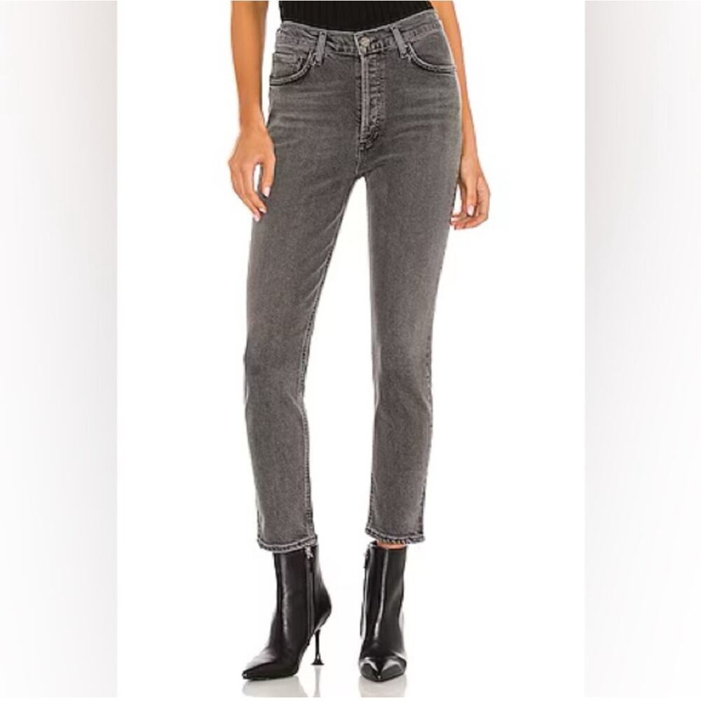 AGOLDE Nico High Rise Slim Fit Ankle Jeans Charcoal Washed Black 27